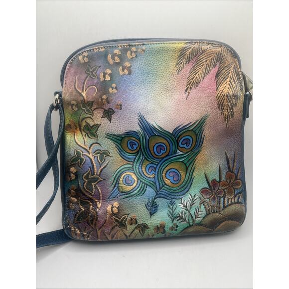 Biacci Leather Peacock Design Crossbody Purse - Picture 3 of 11